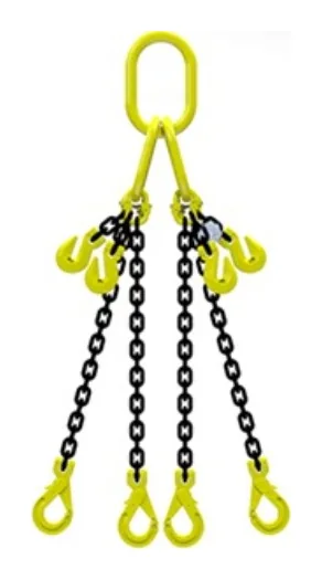 Eslinga de cadena G80 de 4 ramales y 10 mm con gancho acortador