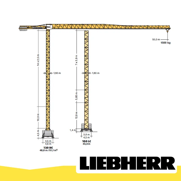 Diagrama de la grúa torre Liebherr 110 EC-B 6 con sus dimensiones
