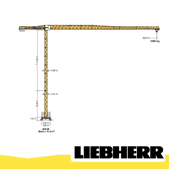 Diagrama de la grúa torre Liebherr 71 EC-B 5 con sus dimensiones