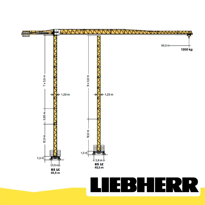 Diagrama de la grúa torre Liebherr 85 EC-B 5 con sus dimensiones